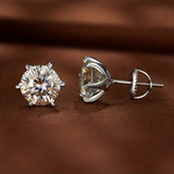 3Ct Round Cut VVS1 Diamond Solitaire 6 Prong Stud Earrings