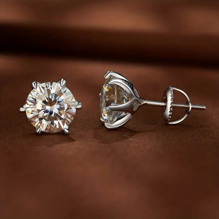 3Ct Round Cut VVS1 Diamond Solitaire 6 Prong Stud Earrings