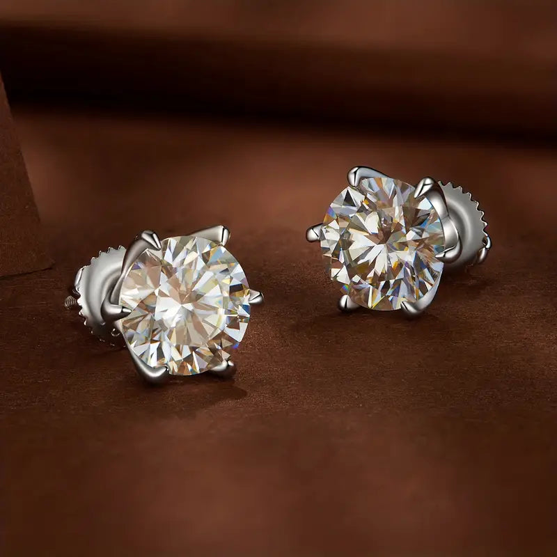 3Ct Round Cut VVS1 Diamond Solitaire 6 Prong Stud Earrings